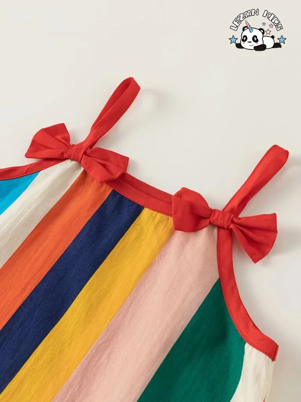 LEZONKIDS - Wholesale New Trends Multi-colors Latest Spaghetti Strap Frocks Girls Party Dresses for Summer